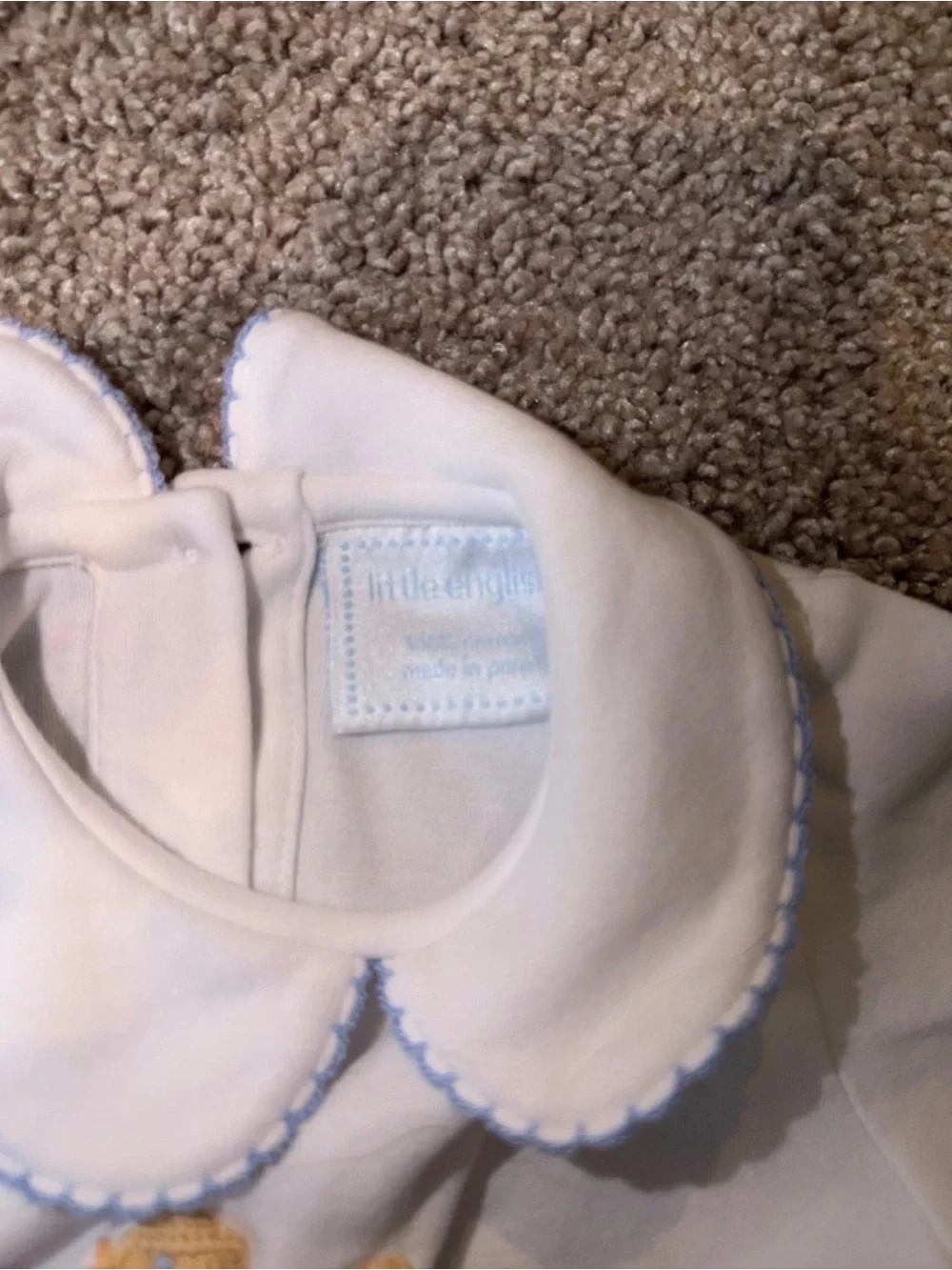 Little English White Baby Gown with Yellow Duck Embroidery